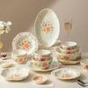 Auspicious Chinese Floral Ceramic Tableware Set - Bowl, Fruit & Dessert Plates