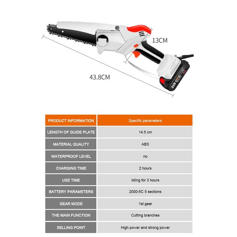 6 Inches One-handed Electric Chain Saw Small Rechargeable Garden Logging Pruning Saw Household 1500MAH Lithium Battery 500W