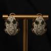 Medieval Vintage Premium Sense Retro Copper Copper Plated Alloy Green White Enamel Frog Earrings Ring Set