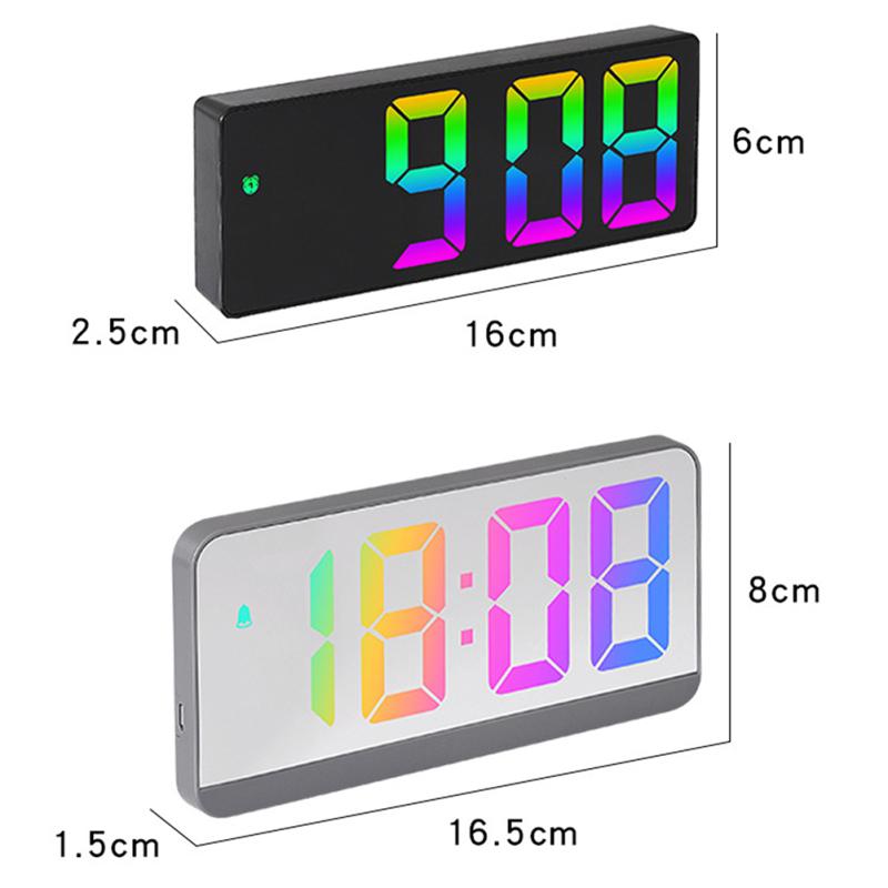 Led Electronic Bedroom Alarm Clock 12/24 Hours Adjustable Brightness Colorful Big Screen Desk Clock