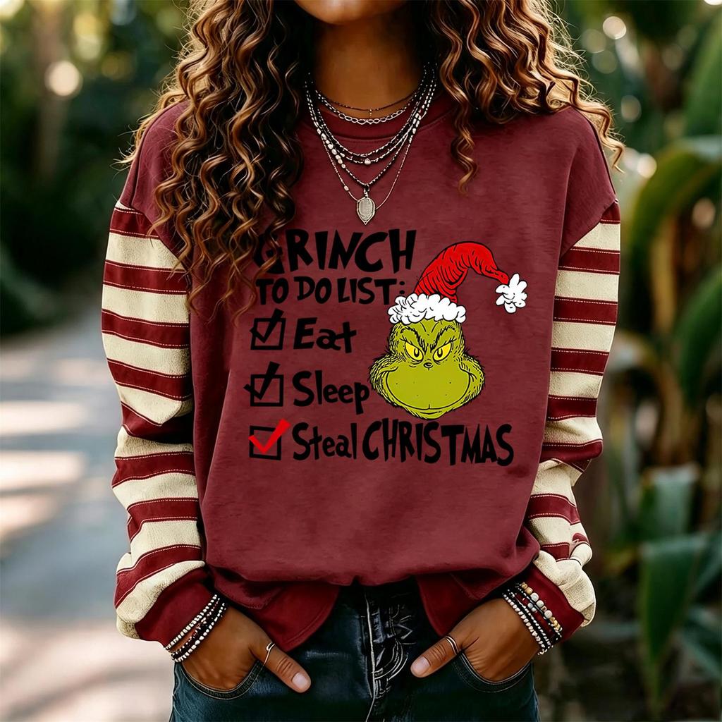 Women's Long Sleeve Neck Pullover Sweatshirt with Christmas Print