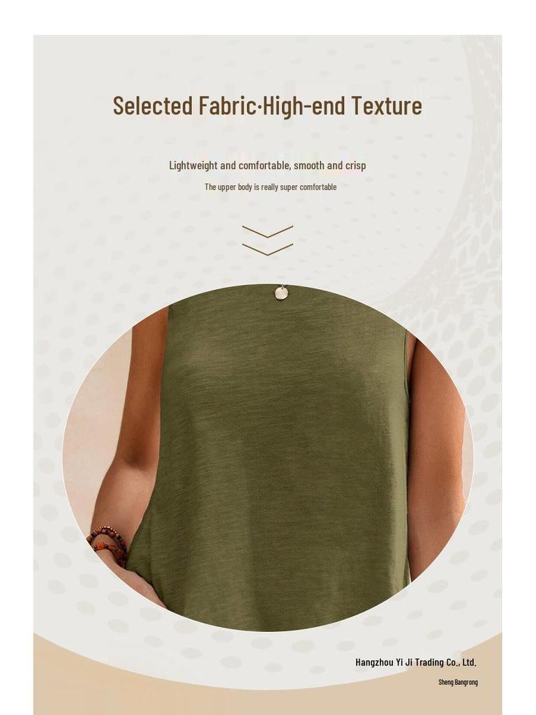 2025 Summer Women's Trendy Two-Piece Set: Loose Cotton Pullover with Round Neck.
