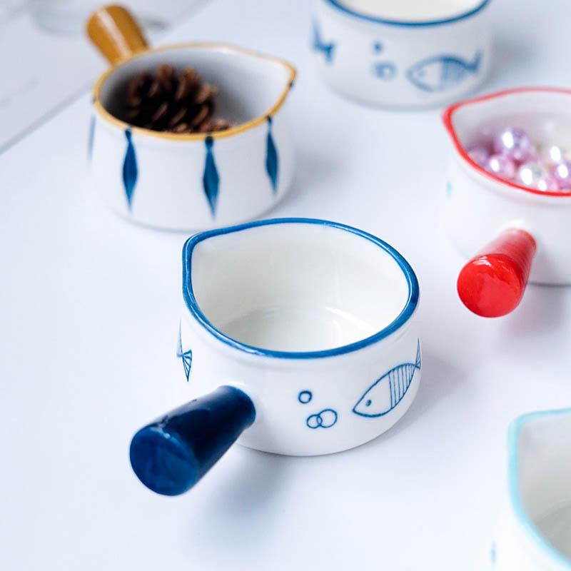 Mini Ceramic Milk Cup Creamer Jug Multifunctional Seasoning Dish Small Ceramic Coffee Milk Pitcher Vinegar Sauce Cup With Handle