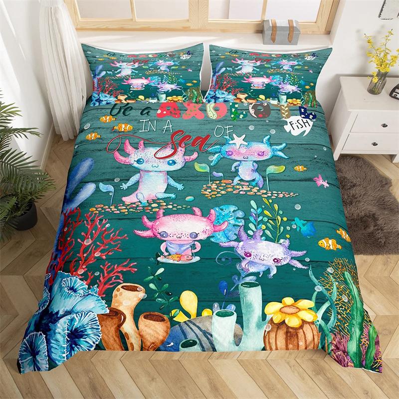 Dolphin Duvet Cover Nautical Sea Animal Bedding Set Underwater World Fish Sealife Quilt Cover Coral Reef Seaweed Queen Bed Set