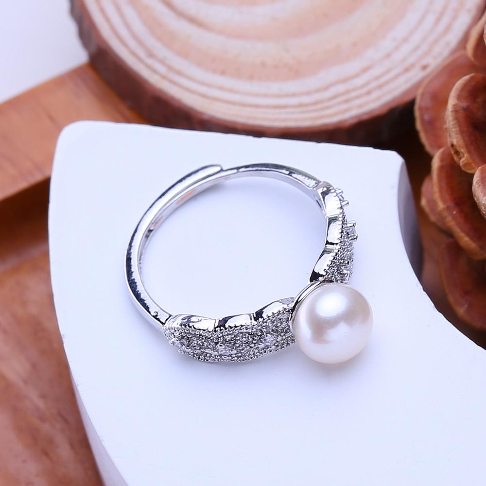 LSOOYH Freshwater Pearl Rings For Women Classic Silver Color Party Ring Anniversary Birthday Gifts