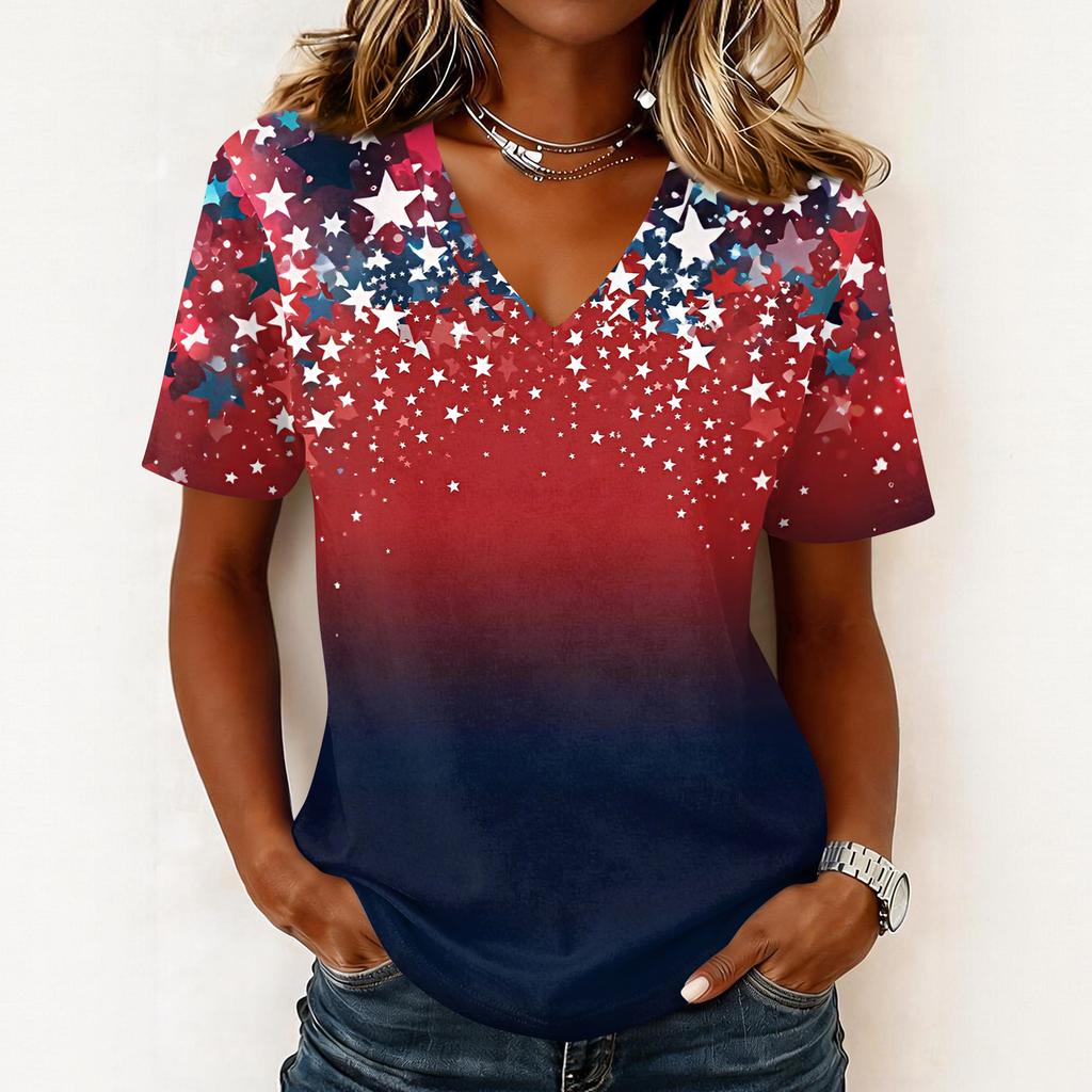 Shirts For Women Trendy V Neck T Shirts Casual Printed Blouse Tops For Women