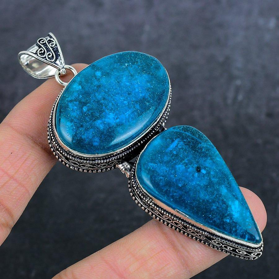 Schweizer Blautopas Edelstein 925 Sterlingsilber Schmuck Anhänger 3,47"