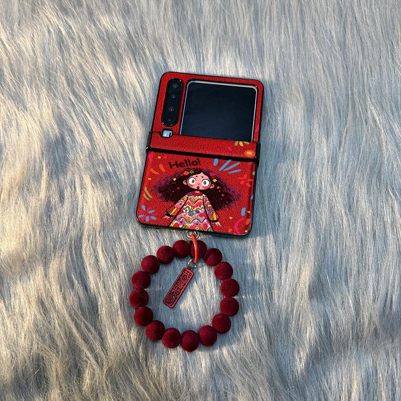 Red moon pit girl plush love applies to Huawei pocket/s folding screen PuraX phone case Xiaomi mixflip Samsung zflip//female glory v/novaflip new