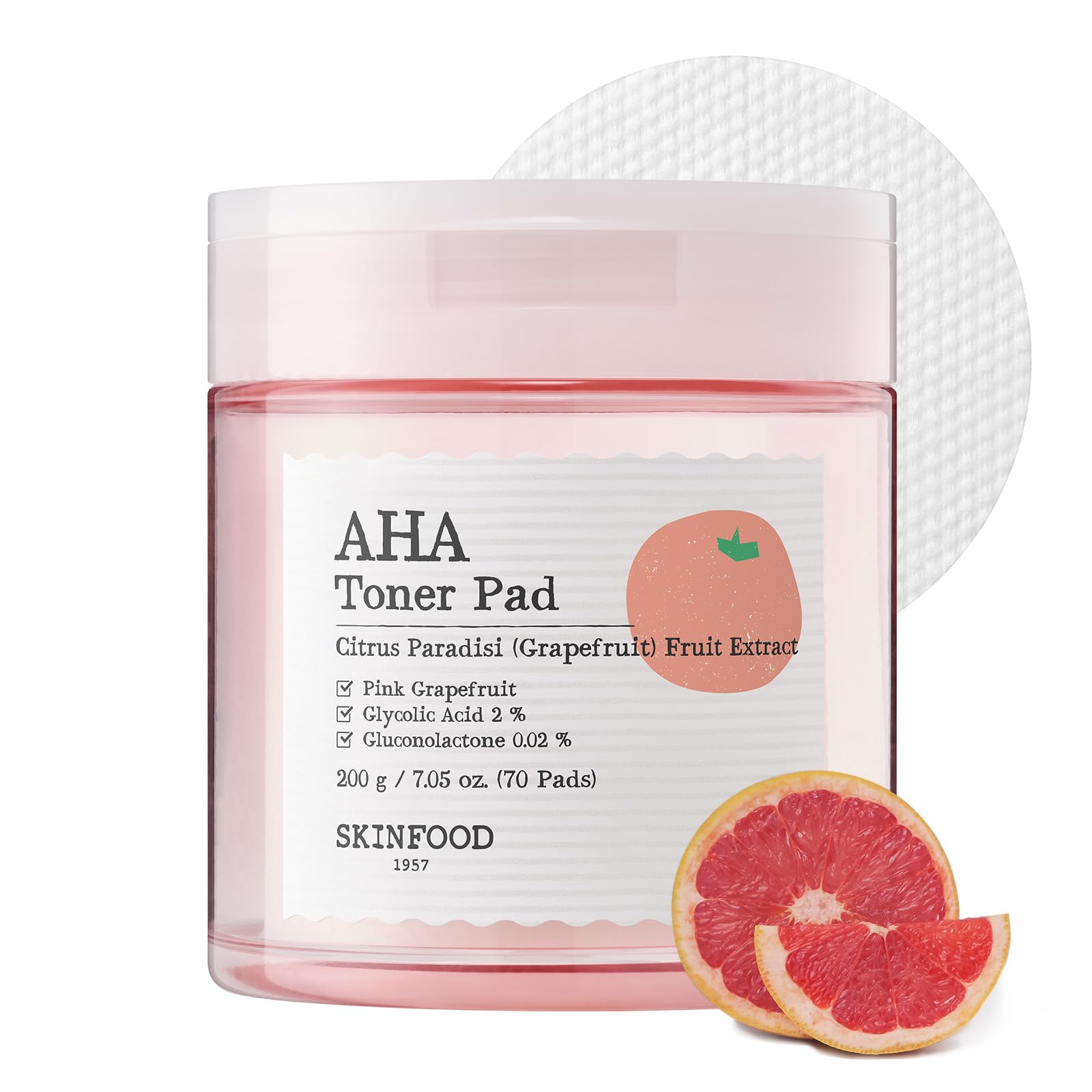 

SKINFOOD Pink Grapefruit AHA Toner Pads Toner Cleansing Korean Partial Pack (250g/70 sheets) Pads, Lotion, Skincare,