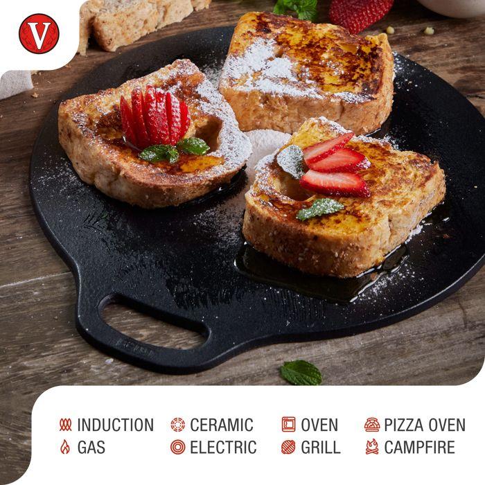 Plaque à Griller en Fonte Émaillée Induction pour Pizza, Budare 38cm Barbecue Victoria 38526 Noir 38526