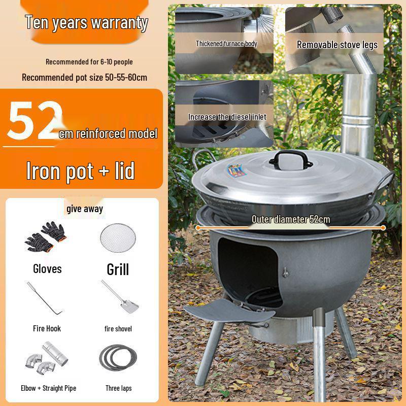 Thickened Integrated Firewood Stove for Outdoor & Rural Home Use: Portable Iron Pot & Extra Heat.