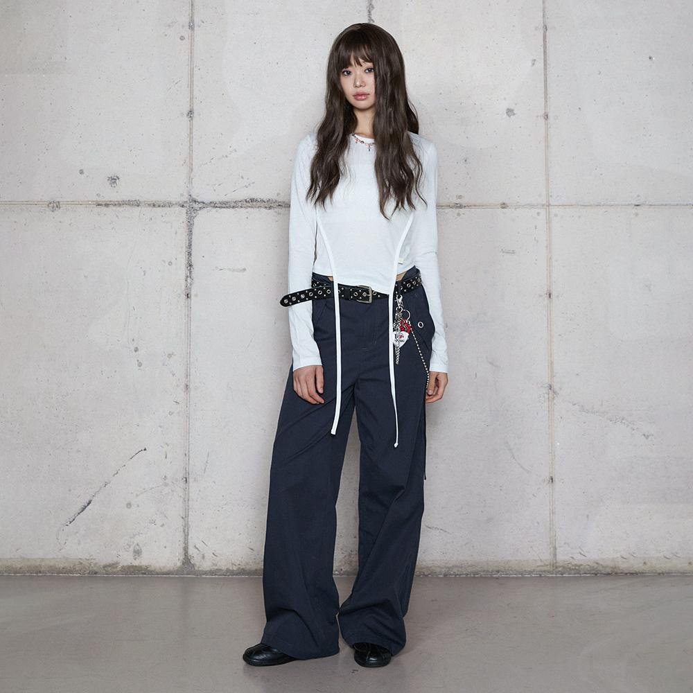 LALAFOX Waist String Cotton Pants Navy Br4Wp001