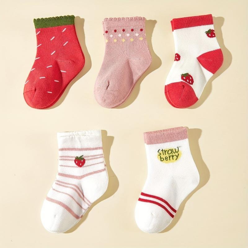 

5pairs/set Baby Sweet Strawberry Socks Spring Autumn Warm Baby Boys Girls Middle Tube Cotton Socks Cartoon Infant Kids Sock M(0-1y) красный
