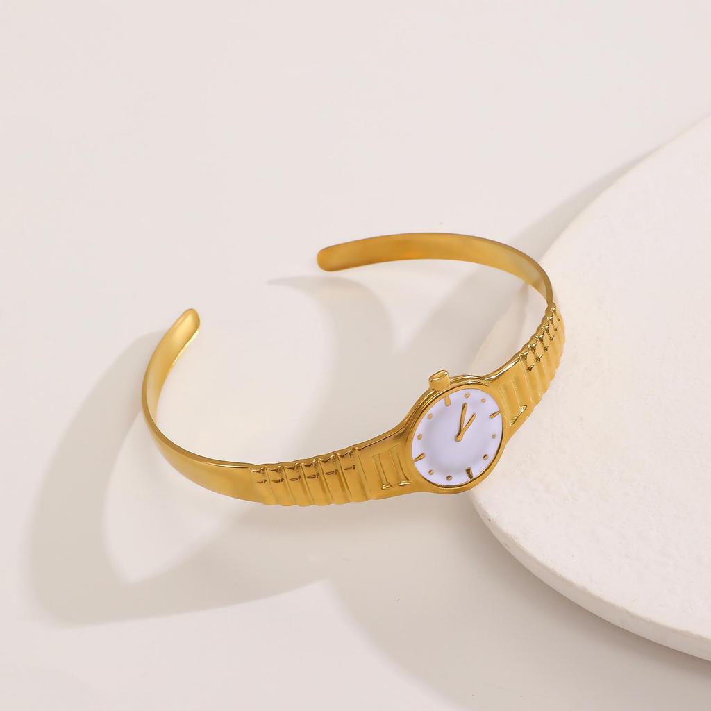 Retro Luxury Fashion Creativity Drip Oil Watch Shaped Strap Texture Design Stainless Steel Opening Bracelet For Women