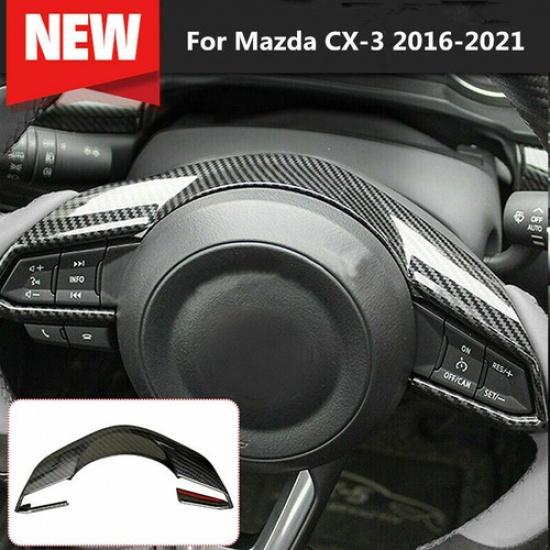 Carbon Fiber Interior Steering Wheel Button Cover Trim For Mazda CX-3 2016-2023