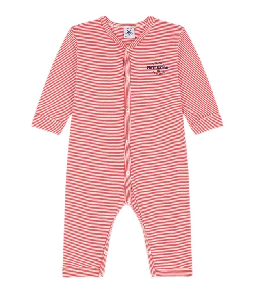 Mirale Footless Romper A085G 6 months 67cm [Petit Bateau] Orange/Off-White