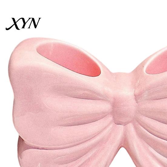 Bathroom Storage Cup 3D Printed Bow Toothbrush Holder, Adhesive with Dual Holes for Pink White Organizer & Toothpaste, Cute Decor, Minimalist