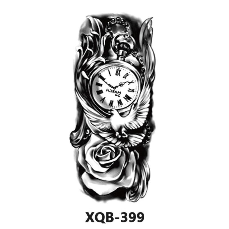 Tattoo Sticker Small Full Arm Animal Tiger Wolf Flower Arm Half Arm Waterproof Lasting Black and White Transfer Sticker