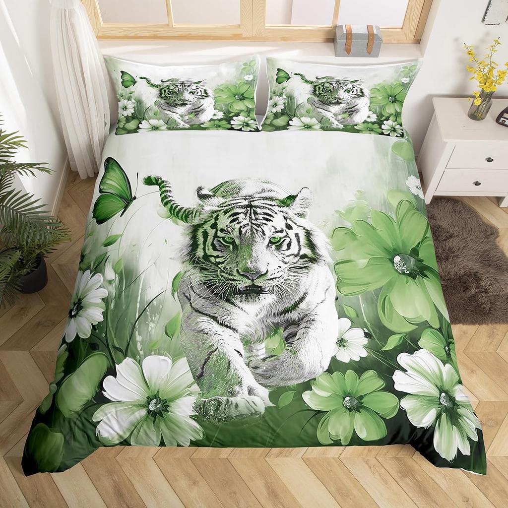 Comforter Tiger And Flowers S For Teens Queen Lightweight S Woodland Wildlife Romantic Bedding Set Bedroom Decor