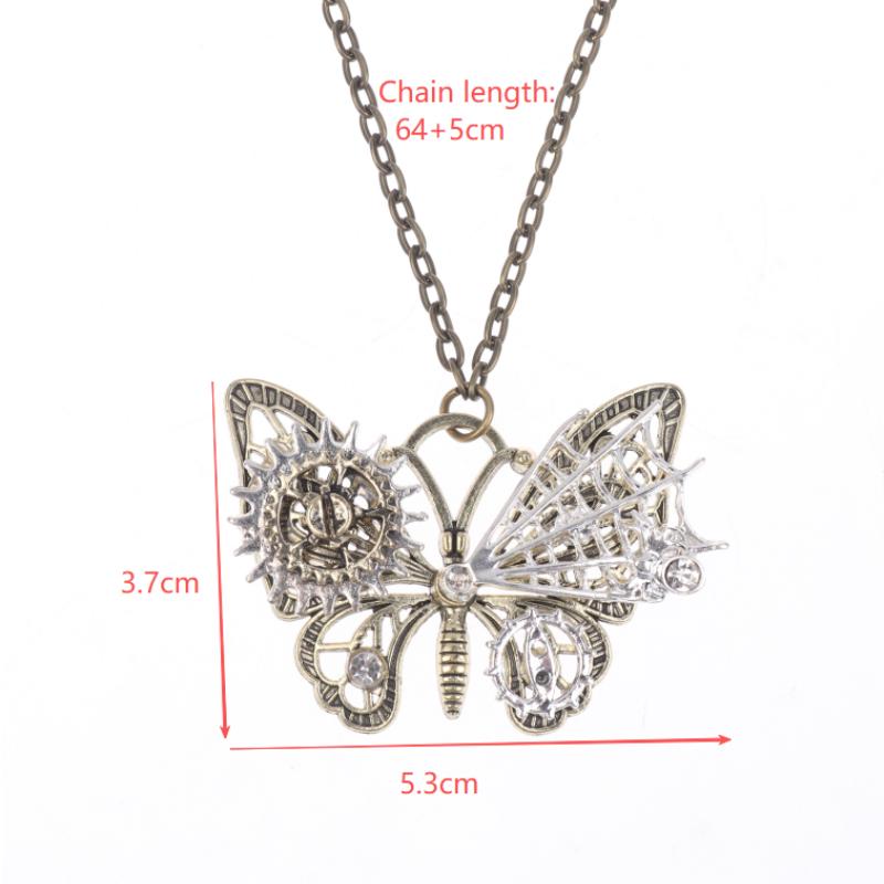 Nice Butterfly Pendant With Various Gears Mechanical Steampunk Necklace Vintage Jewelry Gift