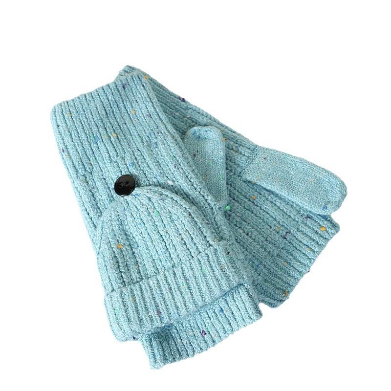 Autumn and winter gloves women's velvet thickened warm half-finger flip gloves fashion woolen gloves