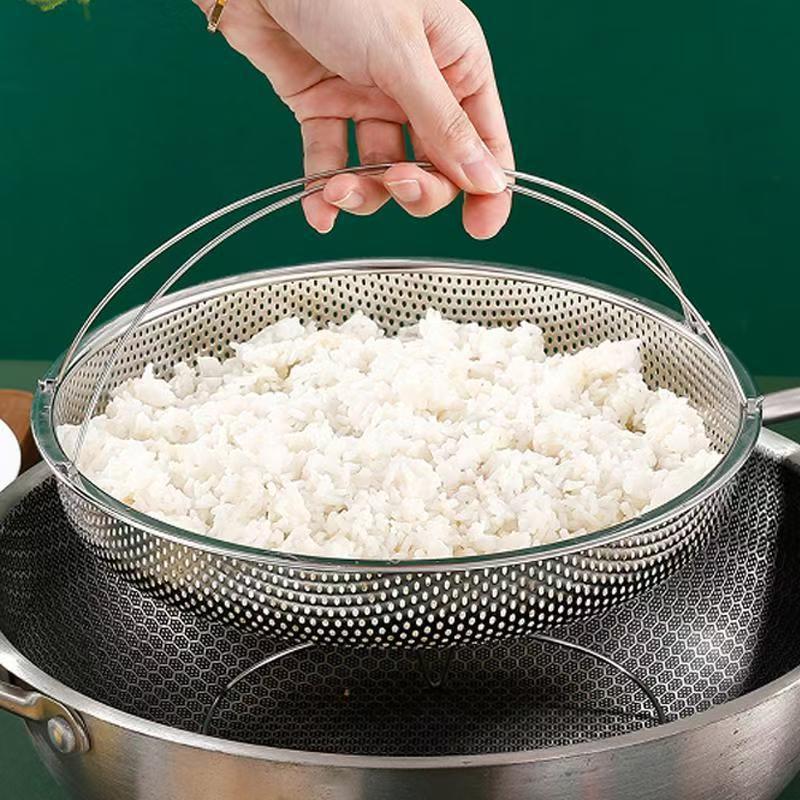 22.5/25.5Cm Stainless Steel Food Steamer Basket Pressure Cooker Steamer Basket With Handle Steaming Grid Drainer Cooking Utensil
