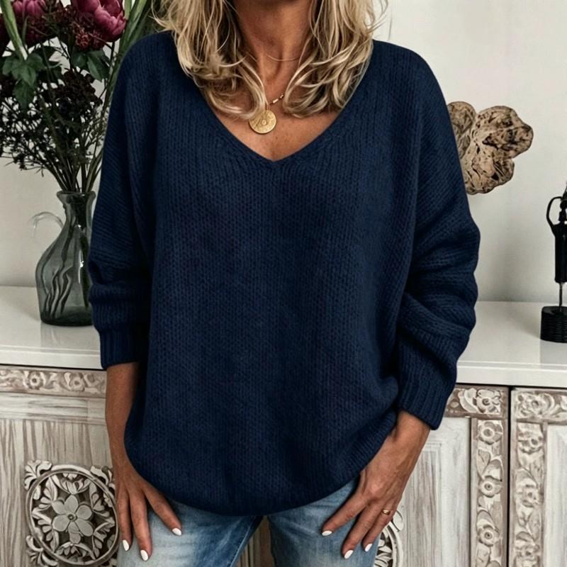Womens V-Neck Knit Sweater Casual Street Style Long Sleeve Pullover Basic Layering Top