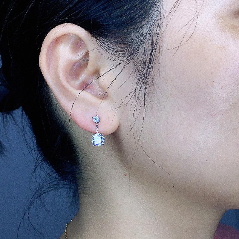 Gold Plated Double CZ Drop Earrings, Dainty Chain Two-Stone Sparkling Studs for Women