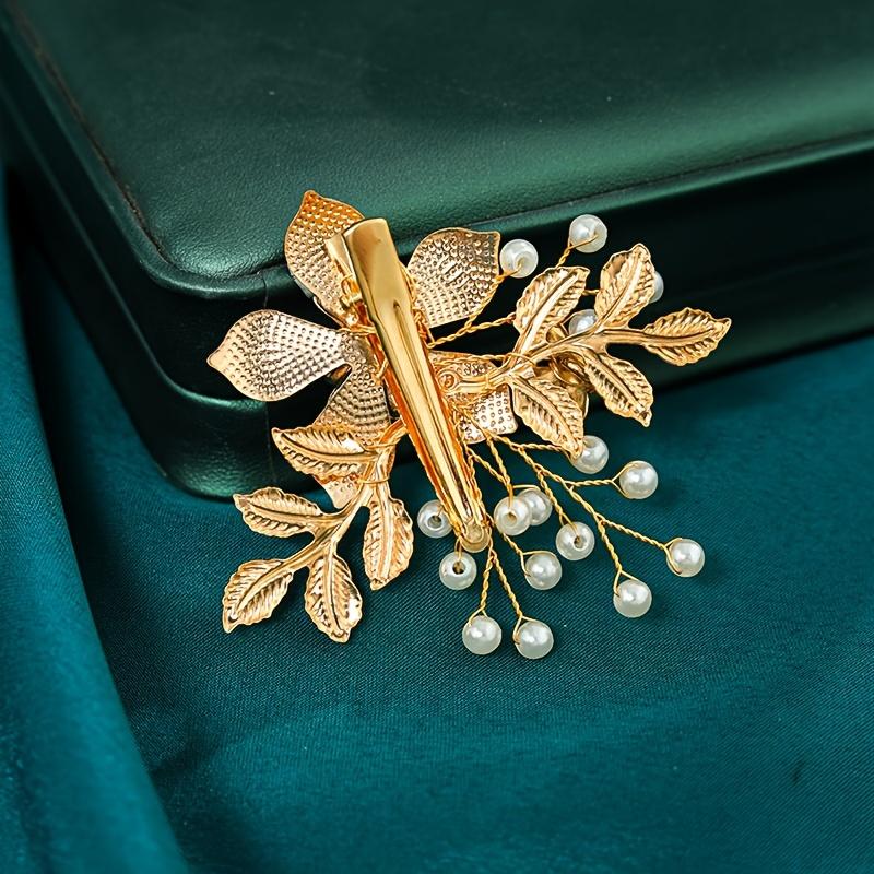 1PC Gold Handmade Pearl Flower Hairpin Women Photo Styling Banquet Party Hair Accessories
