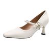 Black High Heels Temperament 2025 New One-word with Mary Jane Shoes White Stiletto French Square Head Light Mouth Single Shoes