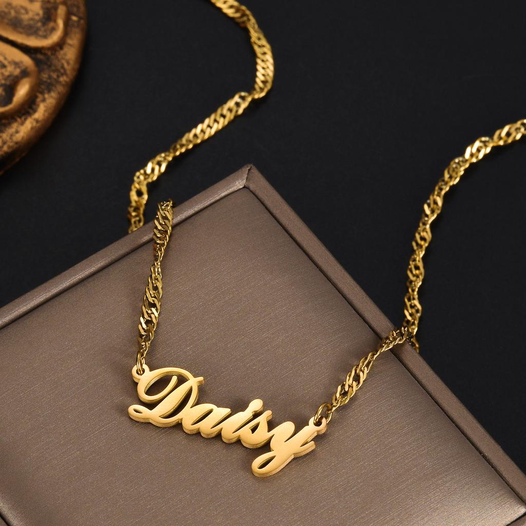 Atoztide Personalized Custom Name Necklaces Heart Wave Chain for Women Stainless Steel Collares Pendant Birthday Jewelry Gift