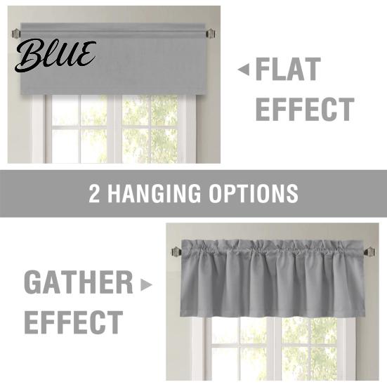 Solid Color Curtain Blackout Coating Modern Elegant Light Blocking Valance 2Pcs Black With Living Room
