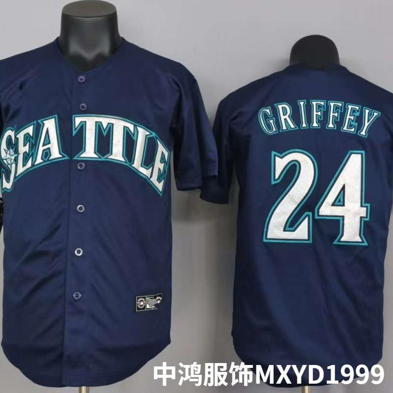 Mens Seattle Mariners 24 Ken Griffey Jr. Embroidered Baseball Jersey Short Sleeve Unisex Fan Shirt