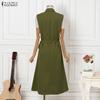 ZANZEA Women Casual Turn Down Collar Loose Sleeveless Dress