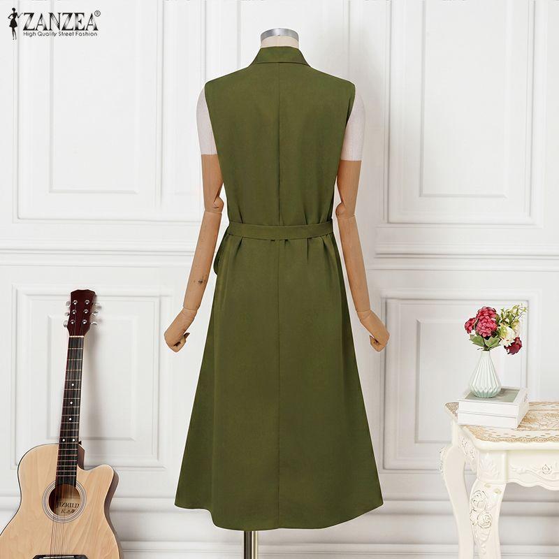 ZANZEA Women Casual Turn Down Collar Loose Sleeveless Dress