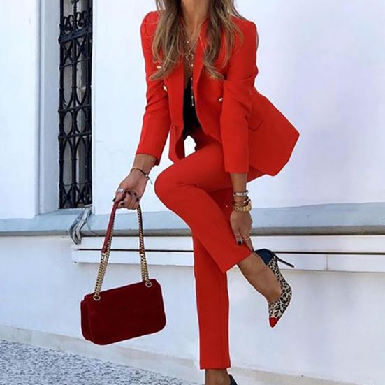 Women's Dressy 2 Piece Business Set Long Sleeve Blazer And Pencil Pant Set Casual Office Work Outfit
