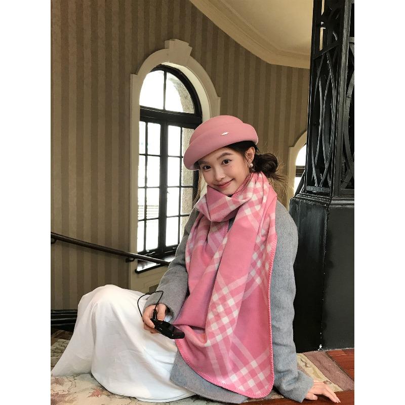 Pink Classic Checkered Scarf for Women Autumn and Winter Korean Style Scarf Shawl  Long  Warm and Thick