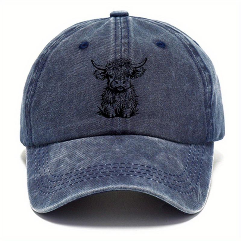 1Pack Of Cartoon Calf Print Washed Vintage Soft Top Sunshade Baseball Caps Unisex Versatile Baseball Caps