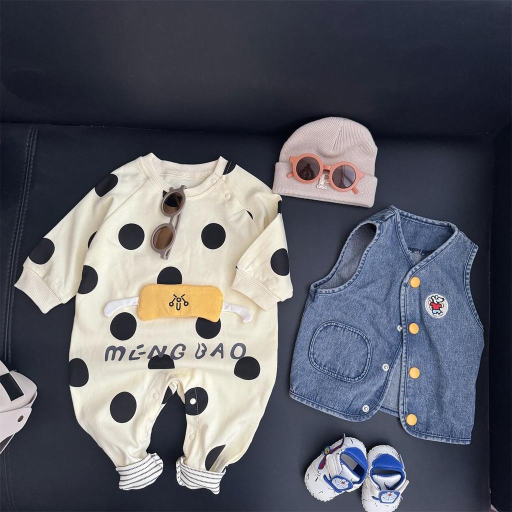 Nebeans Polka Dot Long Sleeve Infant Romper - Spring & Autumn Cotton Onesie