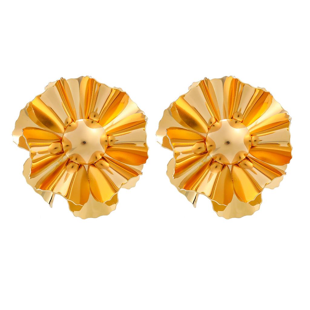 European and American exaggerated three-dimensional flower earrings light luxury heavy industry metal wind advanced sense personalized electroplating