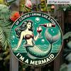 2D Flat Decor Signs, 1pc Round Aluminum Funny Mermaid Wine Sign "Of Course I Drink Like A Fish, I'm A Mermaid" - Aluminum Wall Art Decor, Retro Home