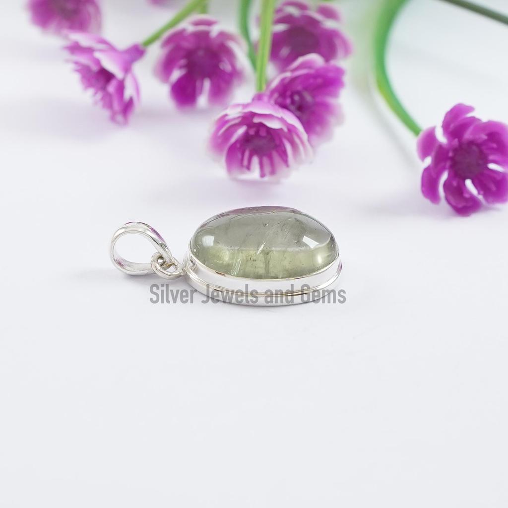 Natural Green Amethyst Pendant, 925 Sterling Silver Pendant, Birthday Pendant, Oval Gemstone Pendant, Handmade Pendant