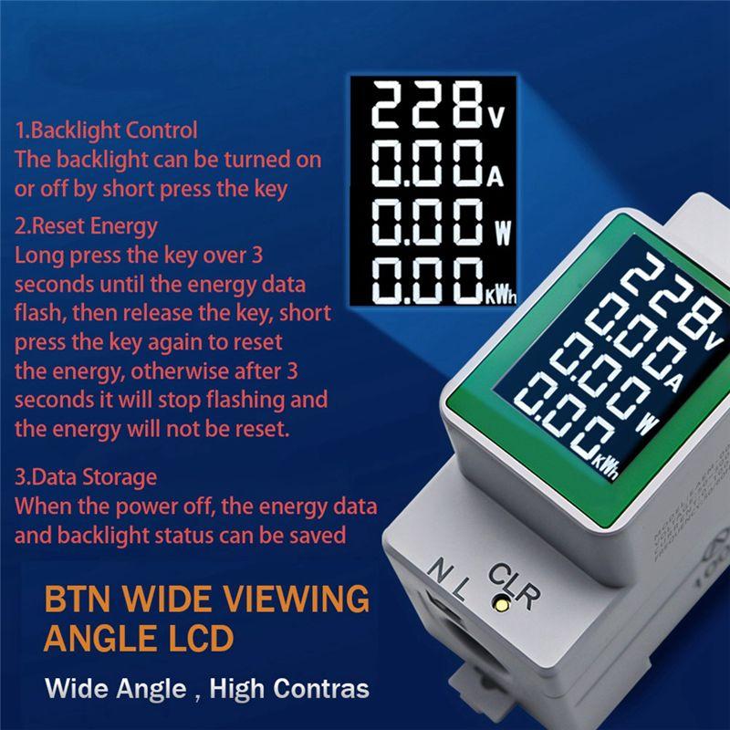 AEE4-4IN1 Din Rail AC Monitor AC50-300V 100A Voltage Current Watt KWH Power Digital Energy Meter Voltmeter Ammeter Wattmeter