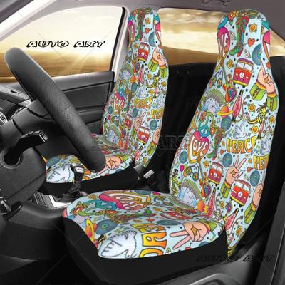 HIPPIE VAN Peace Love Car Seat Cover Custom Printing Universal Front Protector Accessories Cushion Set