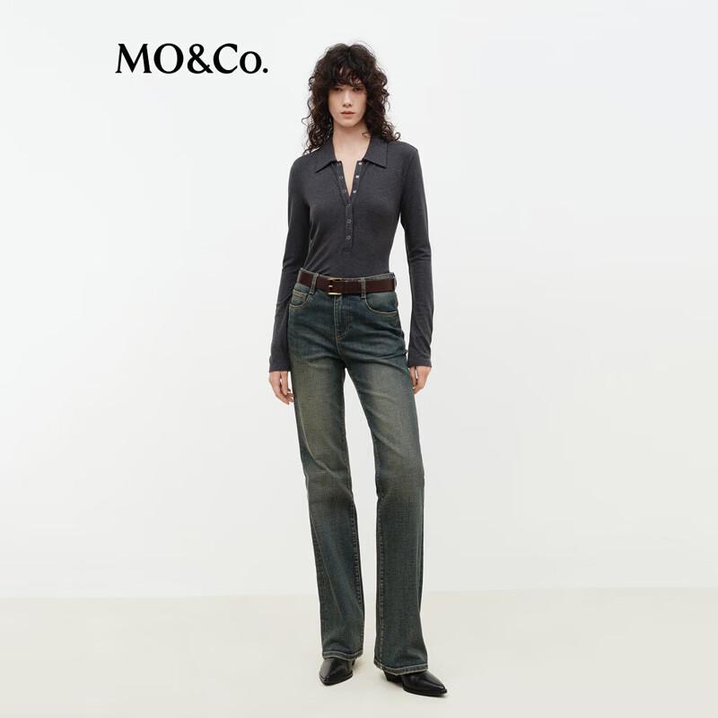 MO&Co. Women's Slim Fit Diagonal Knit Long Sleeve Top