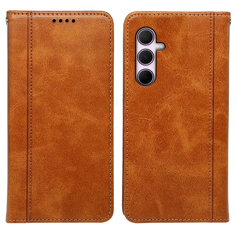 

For Samsung Galaxy S25 Case Hidden Magnetic Closure Calf Texture Leather Phone Cover Yellow