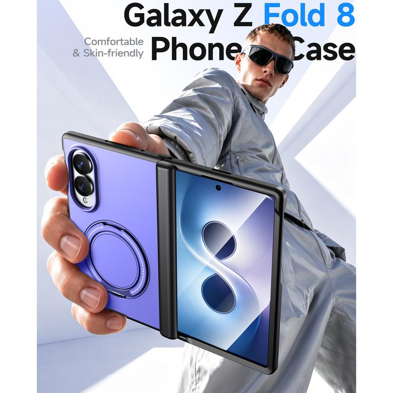 Aluminum Alloy Back Cover Phone Case for Samsung Galaxy Z Fold 8 Wide 5G with 360° Rotating Ring Kickstand Hinge Protect Cover