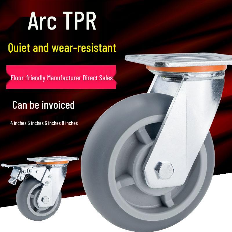 Heavy Duty Gray TPR Silent Swivel Caster Wheel - Available in 4", 5", 6", and 8" Sizes for Trolleys.