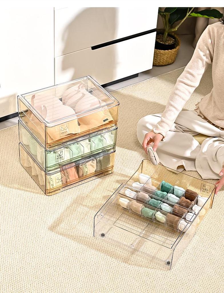 Stackable Multi-Layer Underwear and Medicine Organizer Box - Transparent, Multi-Purpose Storage.