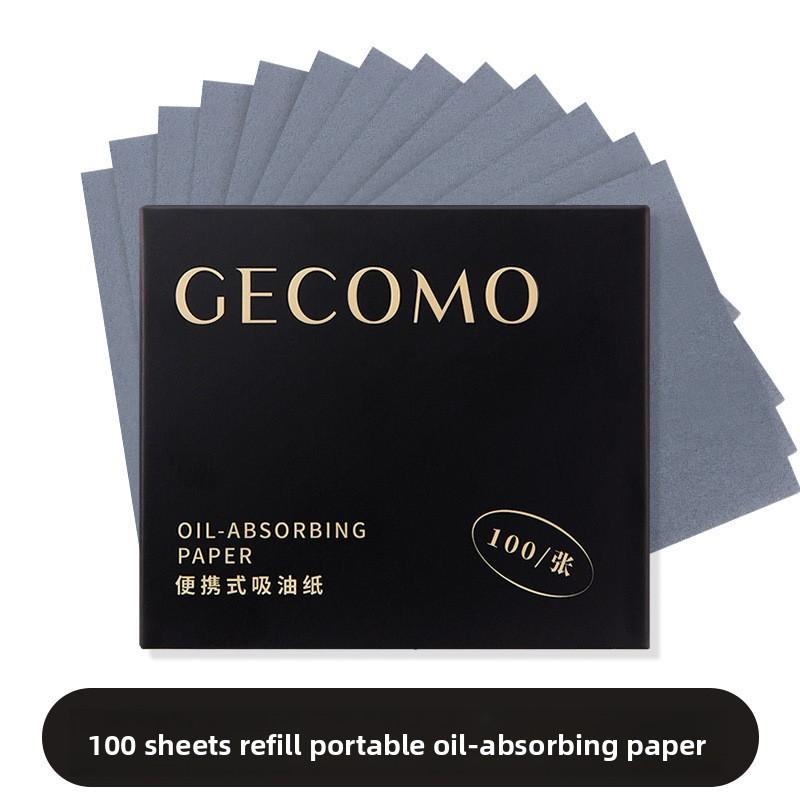 GECOMO 100Pcs Portable Facial Oil Blotting Paper with Mirror and Powder Puff, Matte Oil Absorbing Sheets for Oil Control, Makeup Accessories